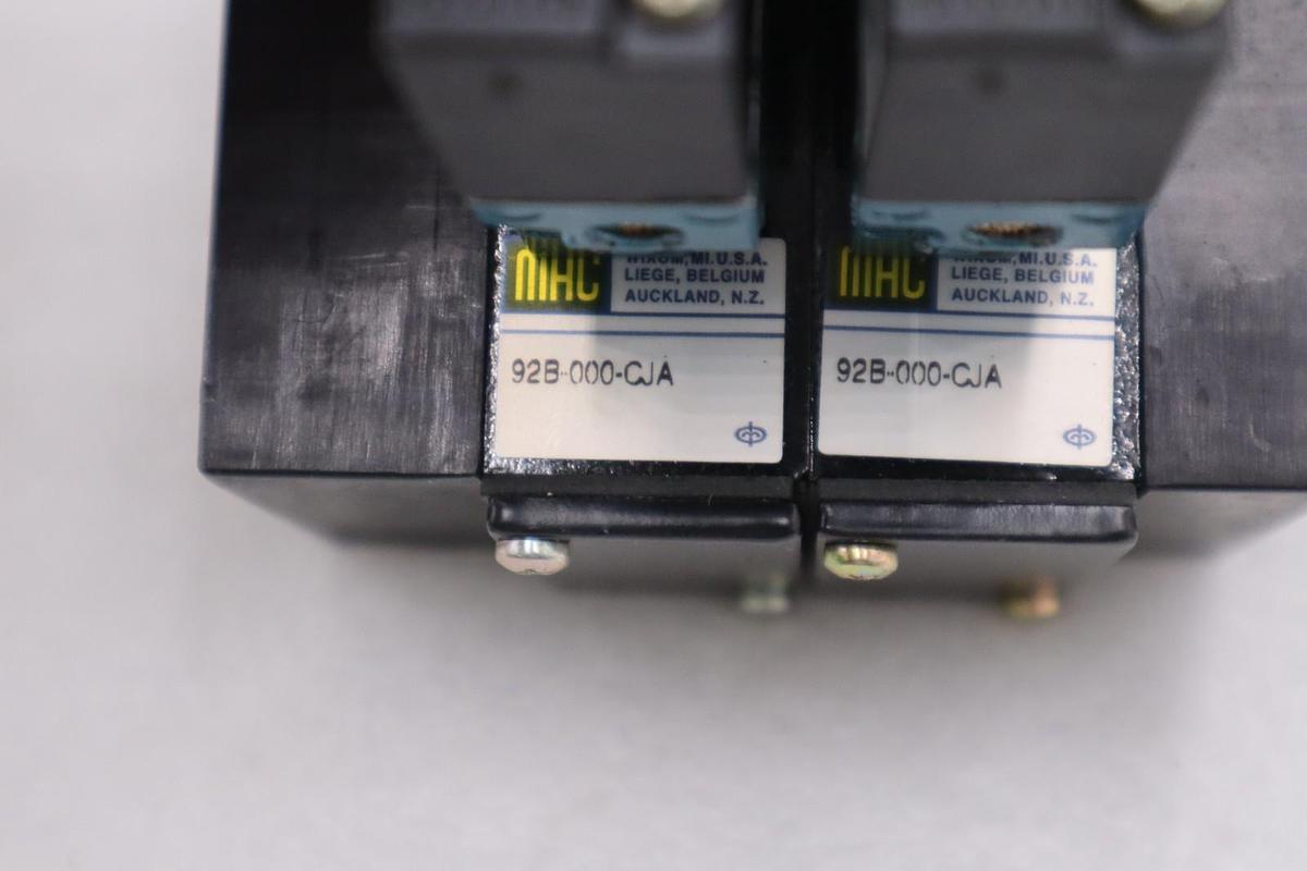 Used MAC VALVES (2) 92B-AAA-000-DM-DDAP-1DM W/ 92B-000-CJA MANIFOLD BASE STOCK H1302