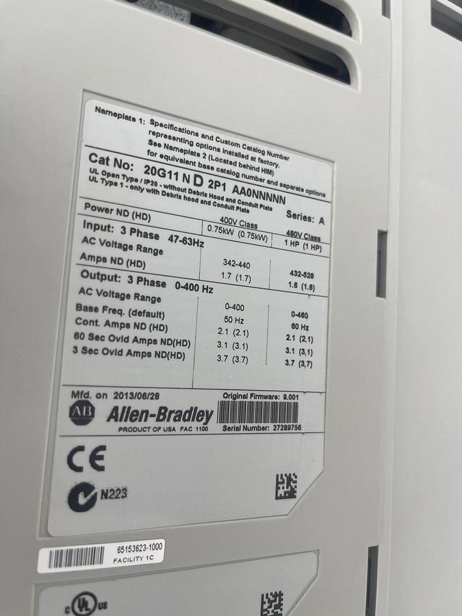 NEW ALLEN BRADLEY PowerFlex 755 20G11ND2P1AA0NNNNN 1 HP VFD DRIVE STOCK 3700