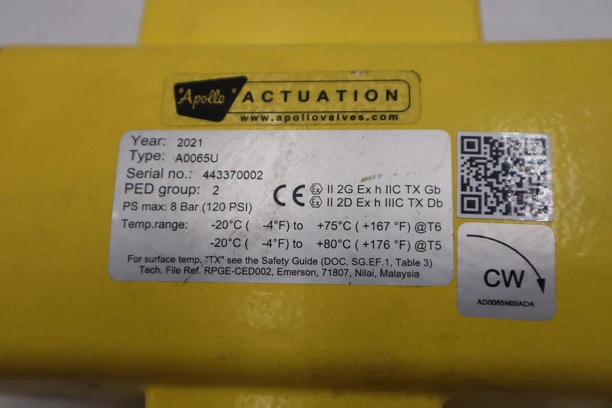 Used APOLLO VALVES A0065U ACTUATOR - NEW - STOCK GF318