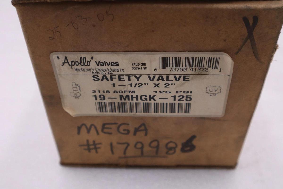 Used APOLLO Brass 19-MHGK-125 Safety Relief Valve Size 1-1/2" X 2" - STOCK GF770