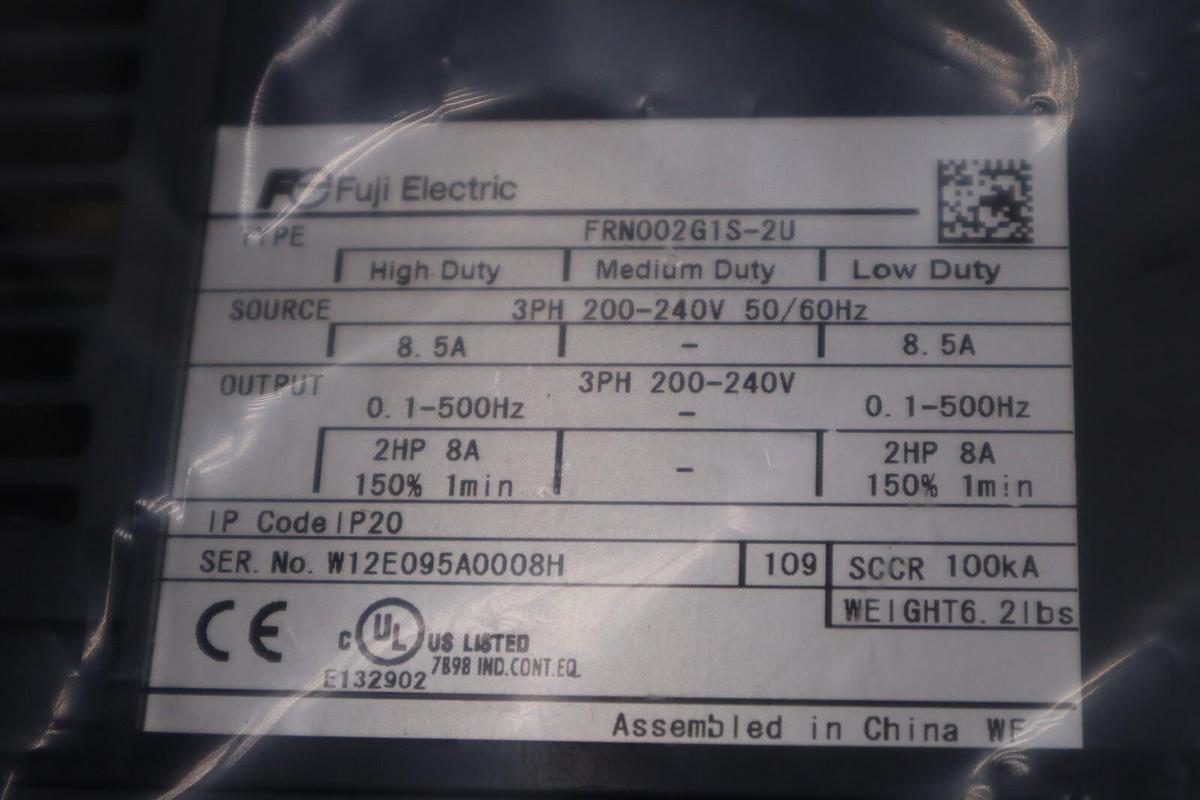 FUJI ELECTRIC FRN002G1S-2U FREQUENCY DRIVE MEGA SERIES 2 HP HIGH/LOW DUTY #5004A