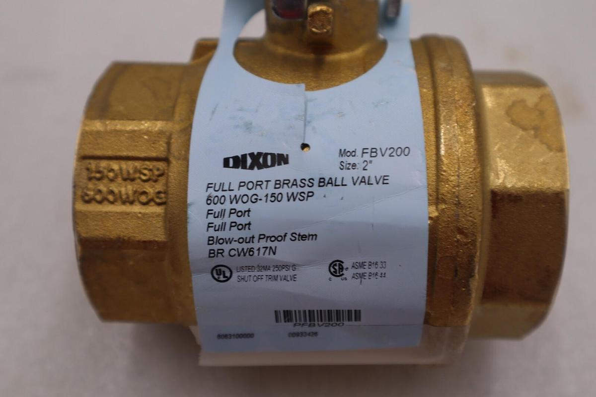 Used Dixon FBV200, 2" FNPT x 2" FNPT Full Port Brass Ball Valve, 600 WOG NEW #1218-A