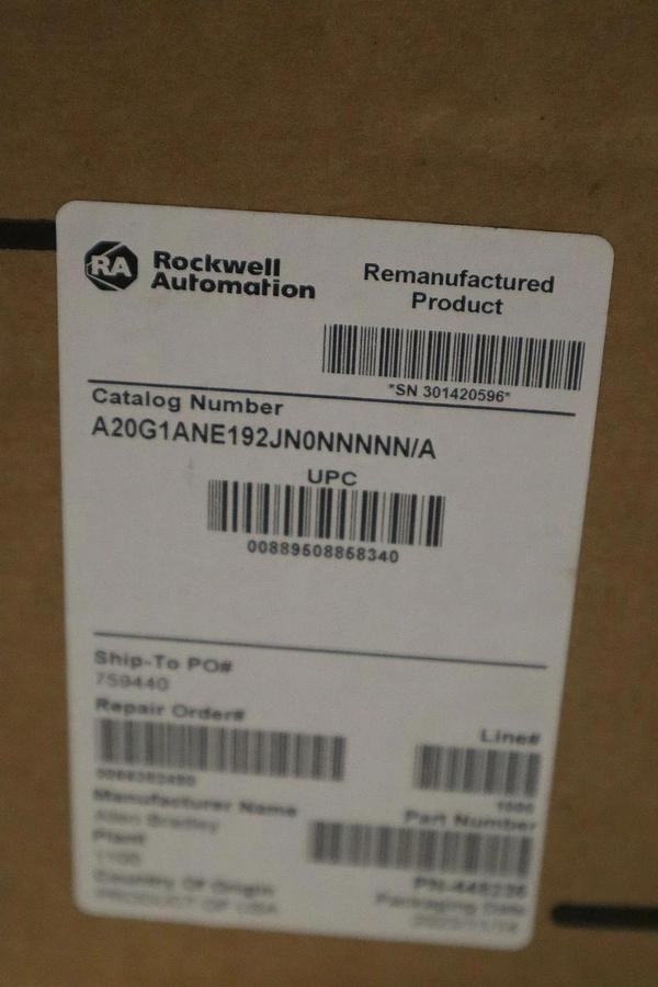 Refurbished Allen Bradley 20G1ANE192JN0NNNNN PowerFlex 755 REMANUFACTURED DRIVE STOCK GF179