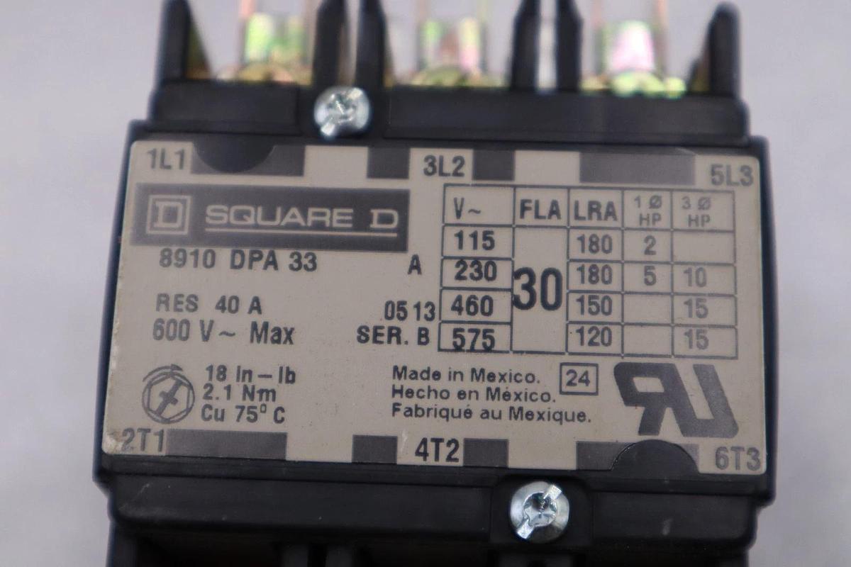 Used NEW Square D 8910DPA33V02 Definite Purpose Contactor 3 Pole Open STOCK H890A 785901073536
