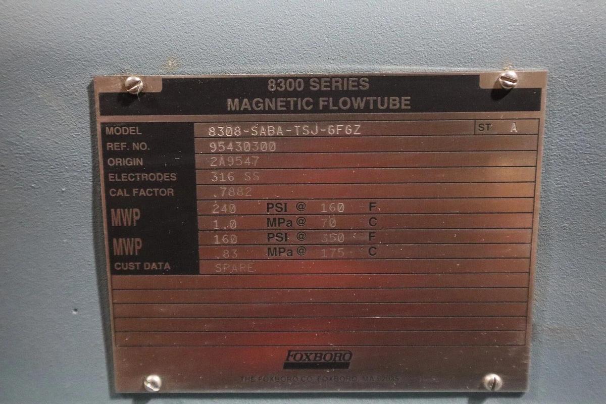 Used NEW FOXBORO 8300 SERIES MAGNETIC FLOWTUBE 8308-SABA-TSJ-GFGZ ST A STOCK W-34