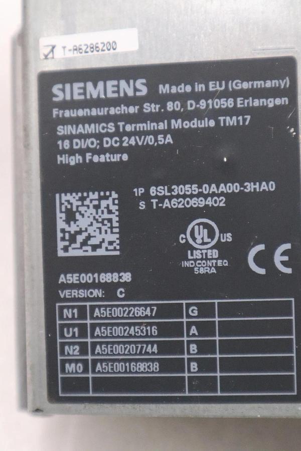 Siemens 6SL3055-0AA00-3HA0 TM17 Terminal Module 16x DI/O 24VDC 0.5A STK H880A
