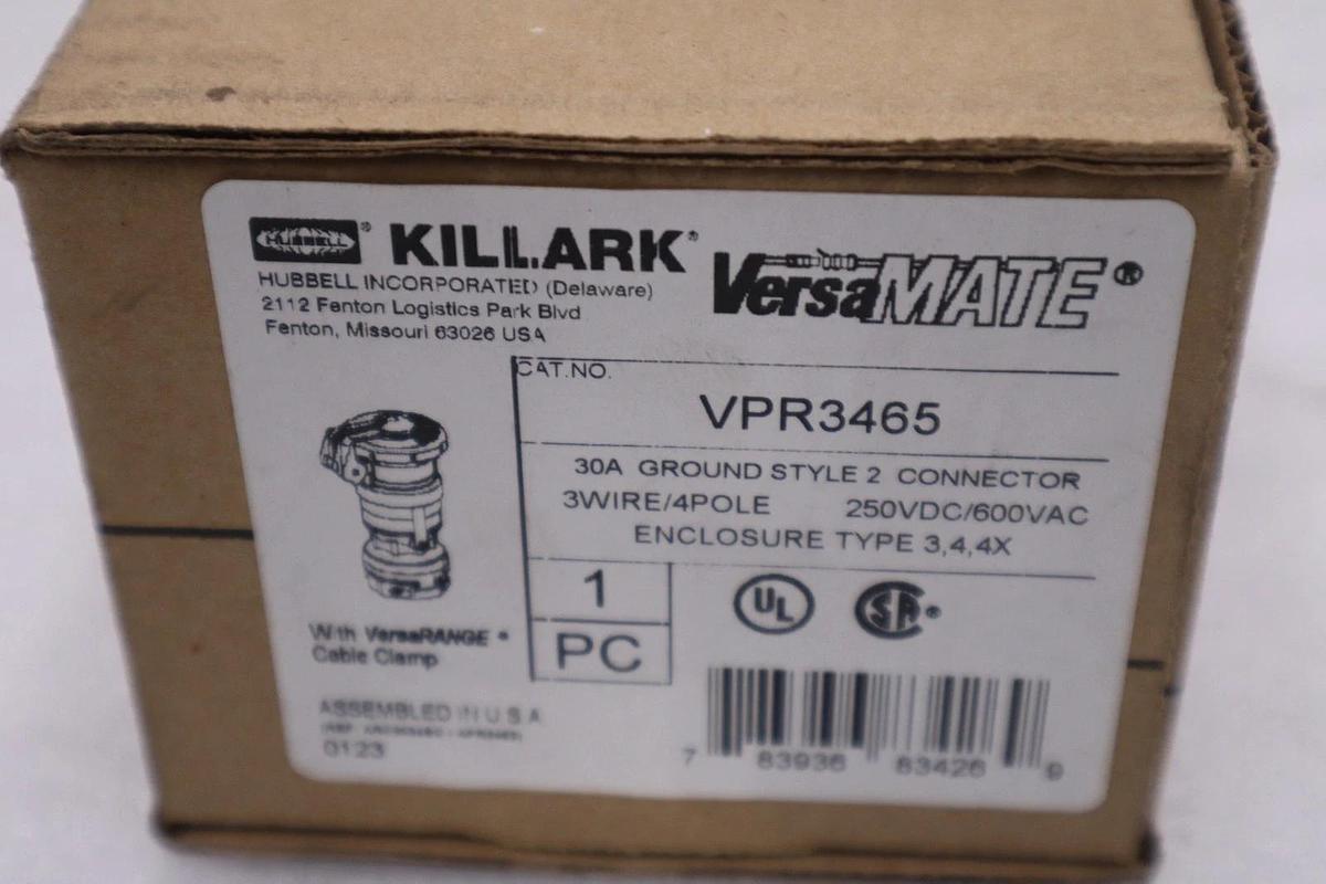 Used KILLARK VPR3465 30A GROUND STYLE 2 CONNECTOR 3-WIRE 4-POLE STOCK 3706CC