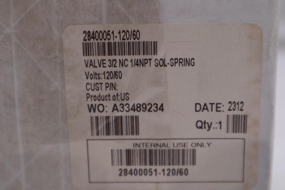 NEW IN BOX ASCO 28400051-120/60 / 2840005112060 VALVE 3/2 NC 1/2NPT STOCK G534