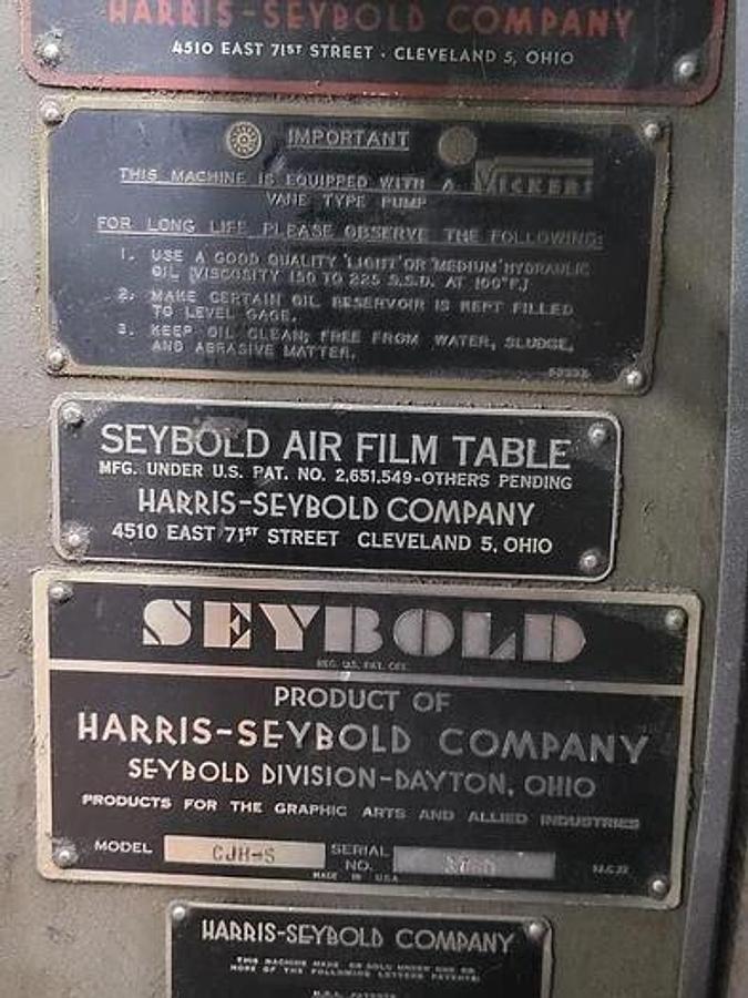 Used 84" WIDE HARRIS SEYBOLD CJH-S GUILLOTINE CUTTER