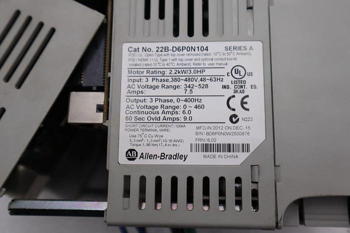 Used ALLEN BRADLEY 22BD6P0N104 POWERFLEX 40 AC DRIVE 3.0HP SERIES A #L-674