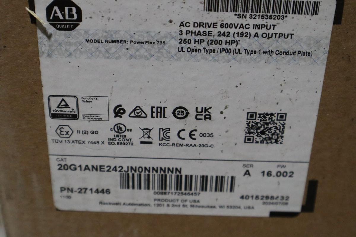 Allen Bradley 20G1ANE242JN0NNNNN PowerFlex 755 250 HP DRIVE 600 VAC STOCK SGF-2