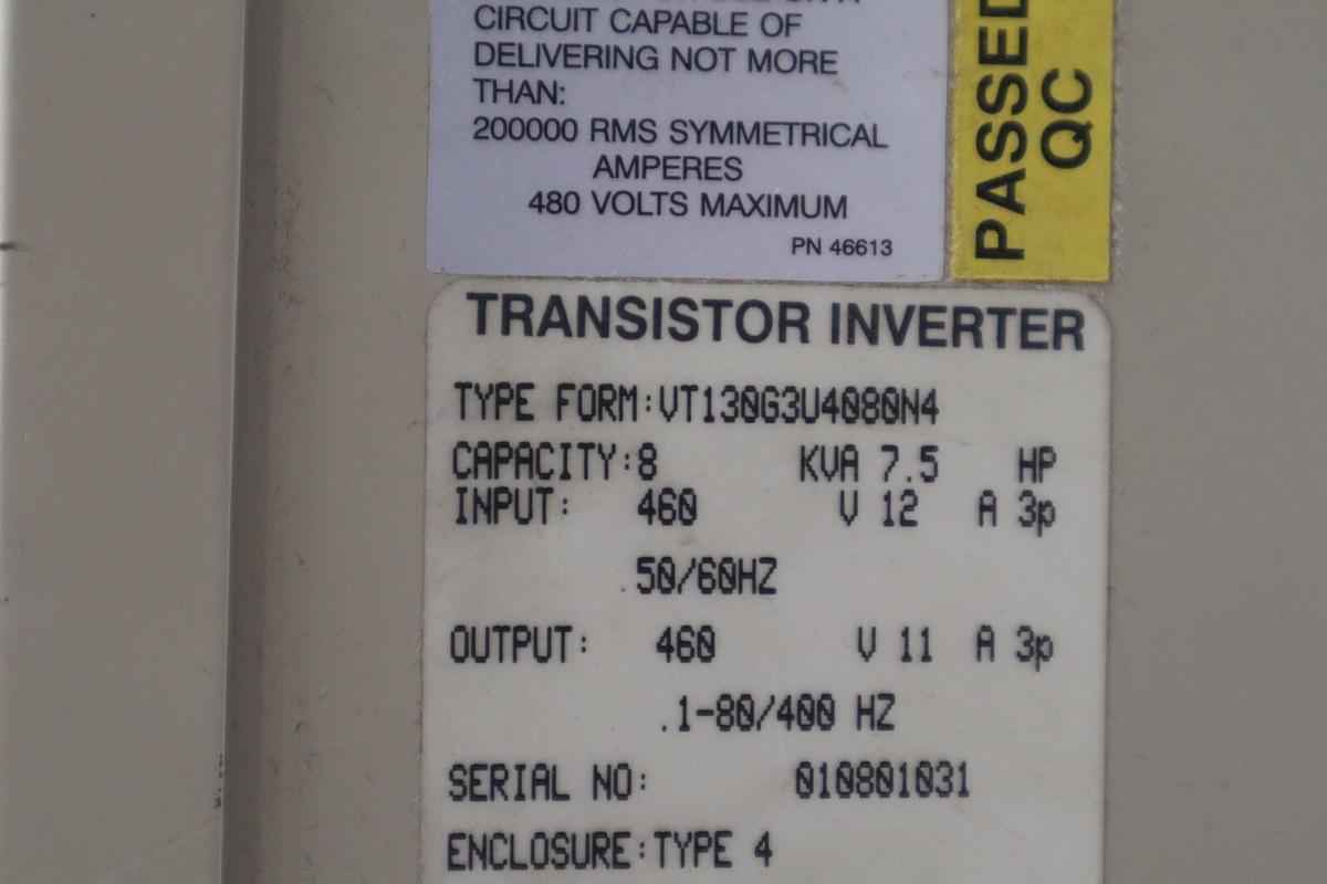 Used TOSHIBA G3 TOSVERT-130 TRANSISTOR INVERTER vt130g3u4080n4 7.5 HP STOCK 4334