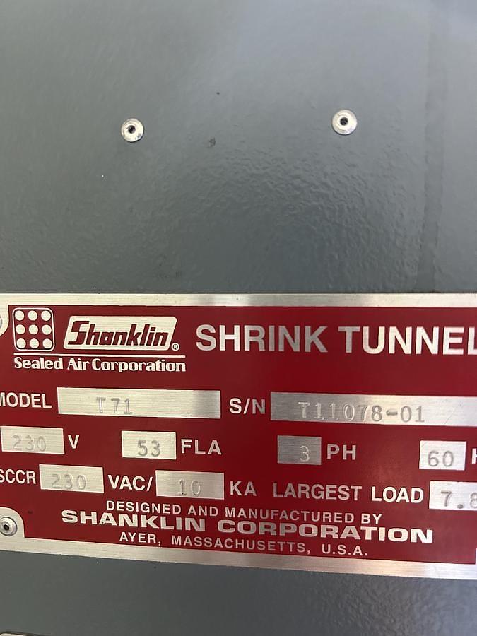 Used SHANKLIN MODEL T-71 SHRINK TUNNEL WITH LARGER SINGLE CHAMBER TUNNEL