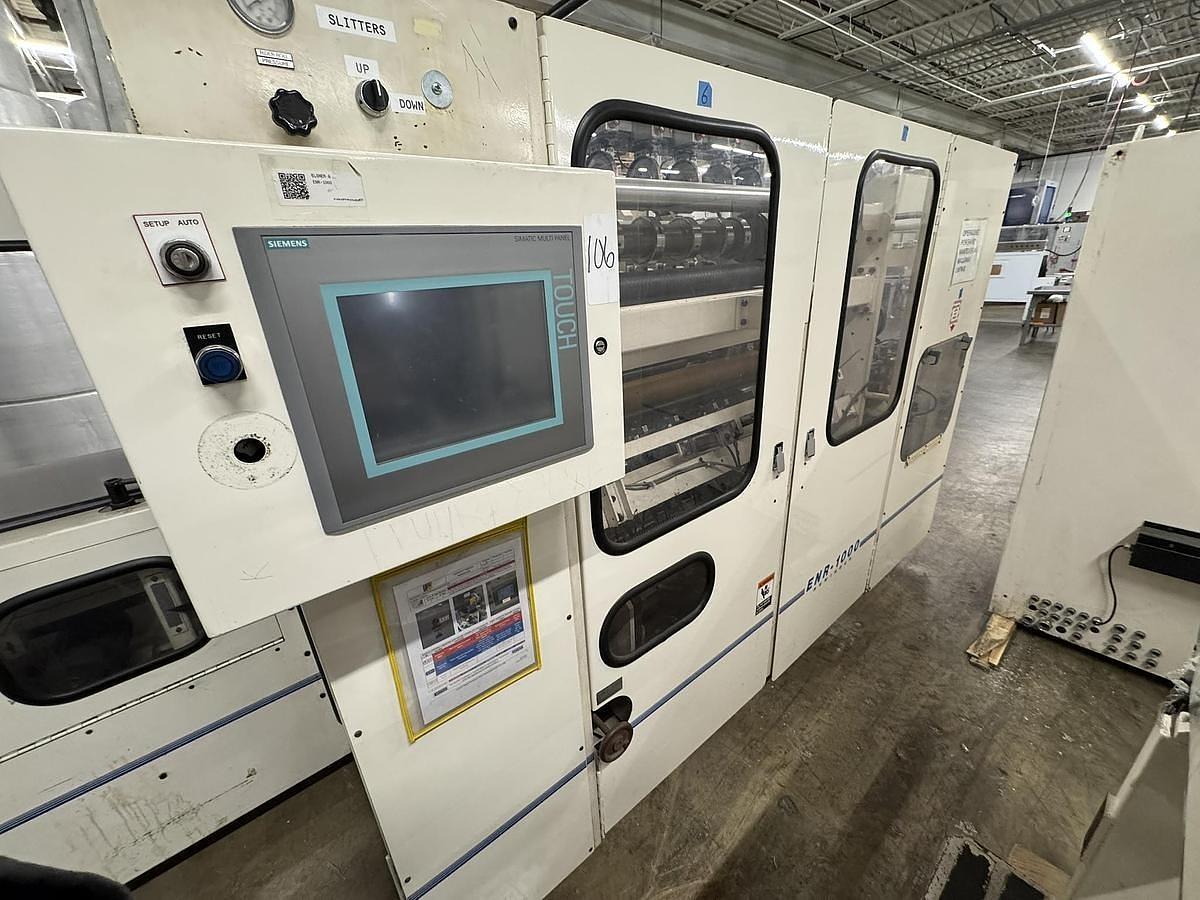 Used 42" WIDE ELSNER ENR-1000 AUTOMATIC REWINDER FOR NONWOVEN WIPES 10" REWIND DIA.