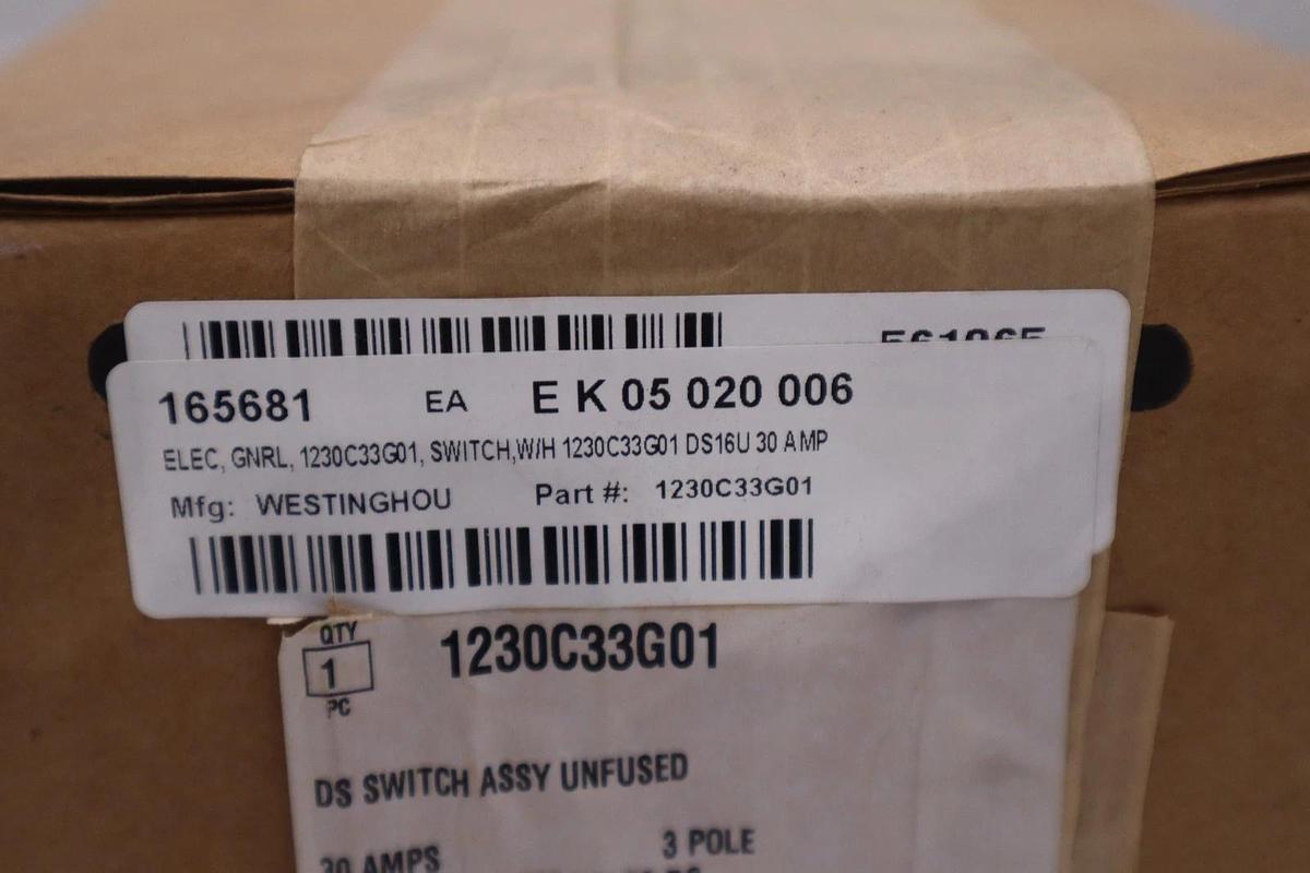 Used NEW WESTINGHOUSE TYPE DS DISCONNECT SWITCH 1230C33G01 STOCK CC176
