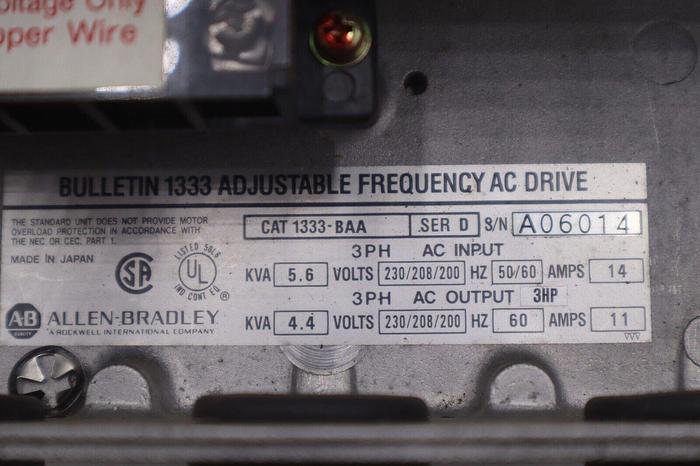 Used Allen Bradley 1333-BAA Bulletin Adjustable Frequency AC Drive STOCK 4721