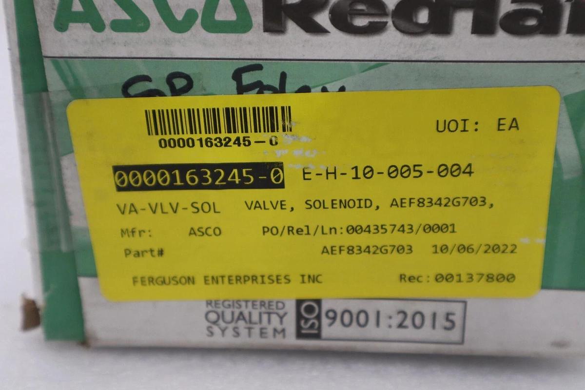 Used NEW IN BOX ASCO EF8342G703 120V 100-125PSI 3/8" NSMP STOCK G562
