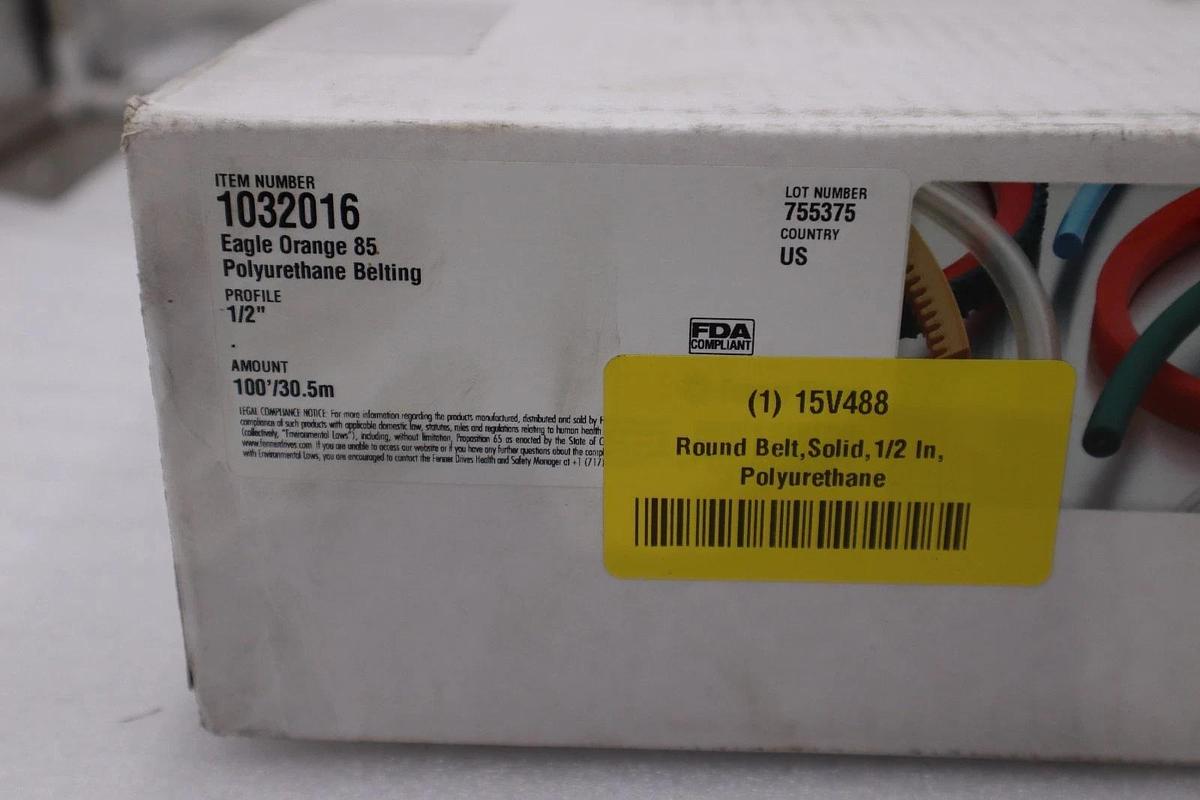 Used EAGLE BELTING 1032016/ 15V488 Round Belt Solid 1/2 In Polyurethane STOCK 3153CC