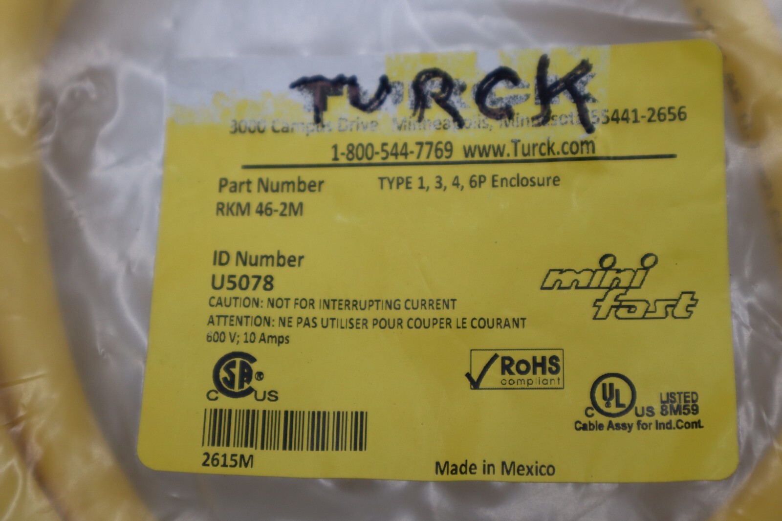 Turck RSM RKM-46-2M Cable 4 Pin 2M - New No Box STOCK 5321
