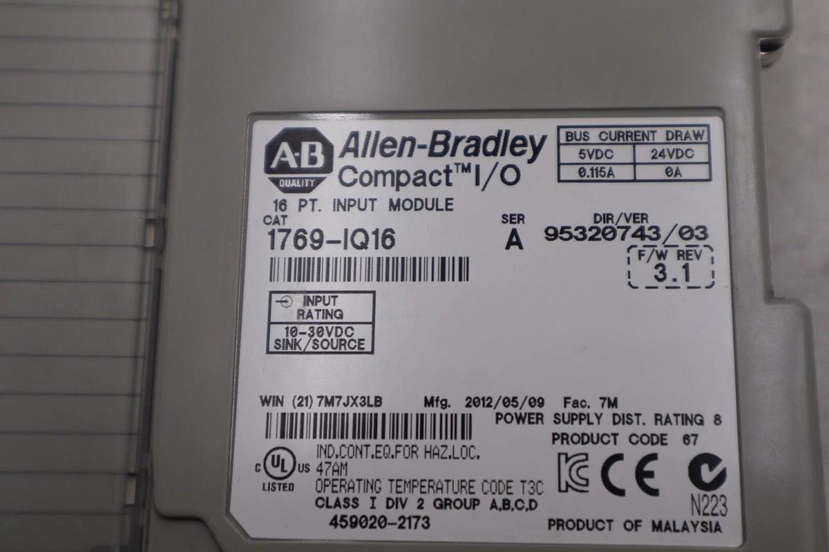 Used ALLEN-BRADLEY 1769-IQ16 SERIES A INPUT MODULE STOCK #B-1338