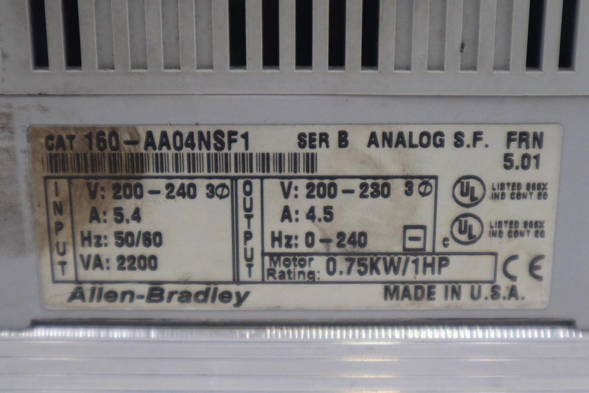 Used ALLEN BRADLEY 160-AA04NSF1 1 HP SPEED DRIVE 240 VAC 1 SER B #K-2576-B