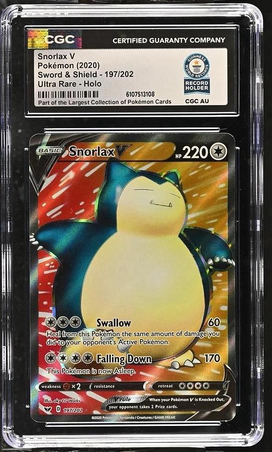 Used 2020 Pokemon Snorlax V Full Art 197/202 Sword & Shield CGC WORLD RECORD 1/1