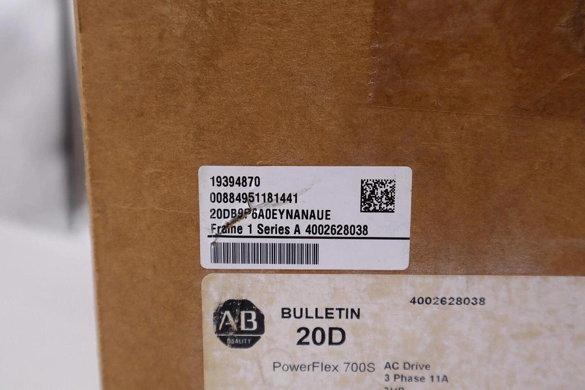 Used NEW ALLEN BRADLEY 20DB9P6A0EYNANAUE SER. A POWERFLEX 700S DRIVE 3 HP STOCK 4058
