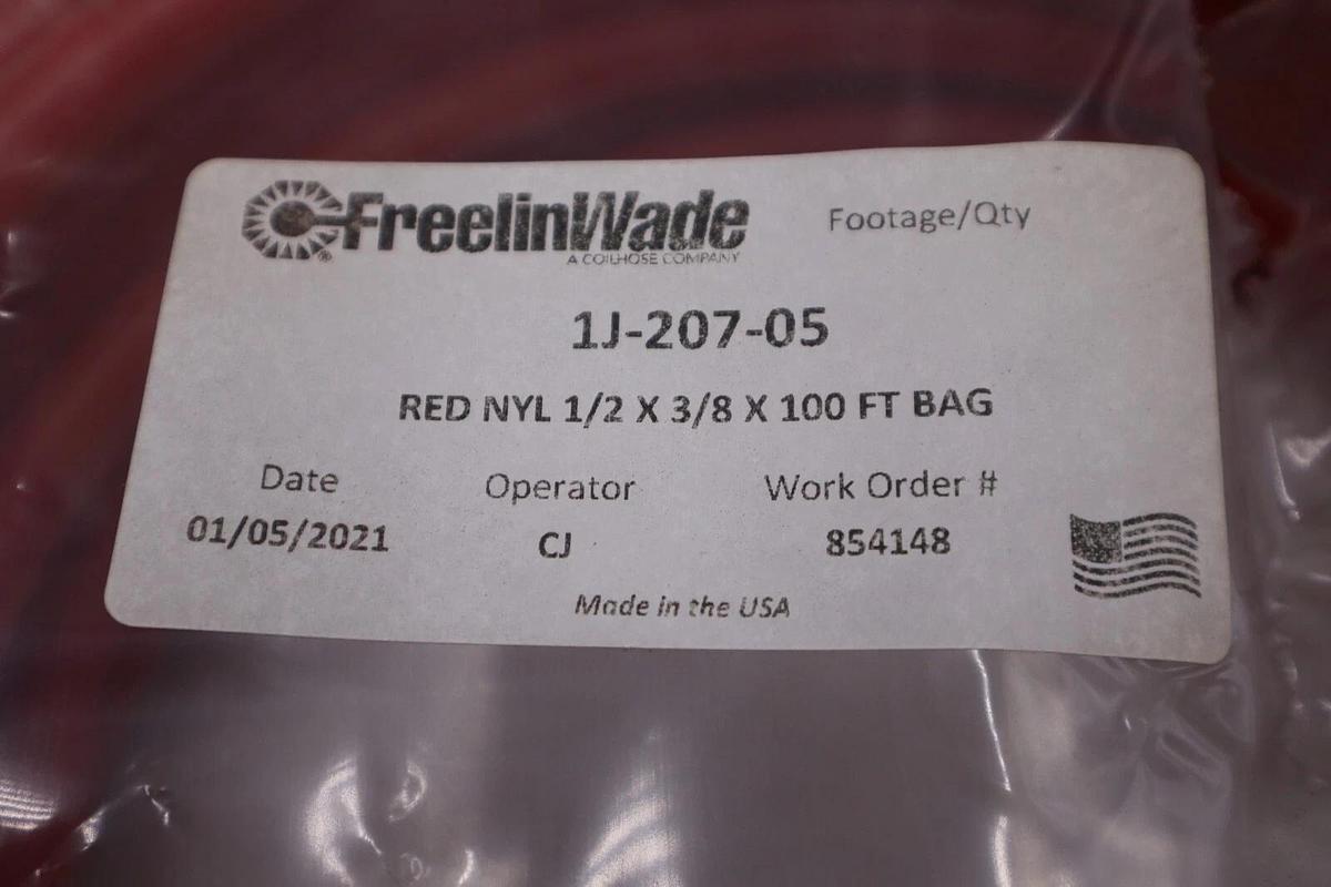 Used NEW Freelin-Wade 1J-207-05 NYLON TUBE 1/2 RED (100FT.) STOCK H301