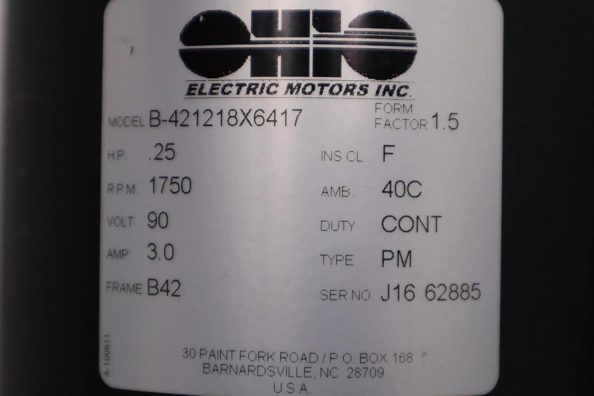 Used Ohio Electric Motors B-421218X6417 90V 1750 RPM FRAME B42 Form Factor 1.5 #H886