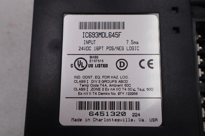 GE FANUC IC693MDL645F INPUT 24VDC 16PT POS/NEG LOGIC STOCK #L-542-C