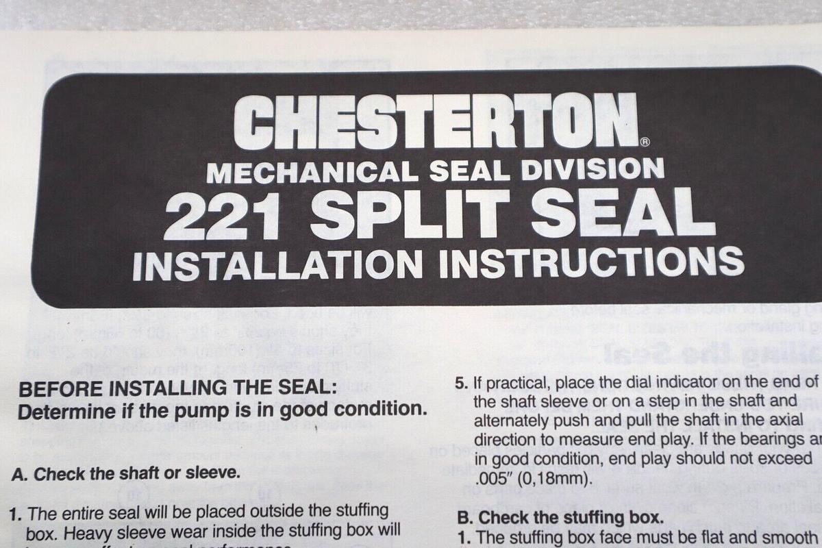 Used NEW CHESTERTON 42707 221 SPLIT SEAL SPK CB/CR EP SIZE -14 #L-456