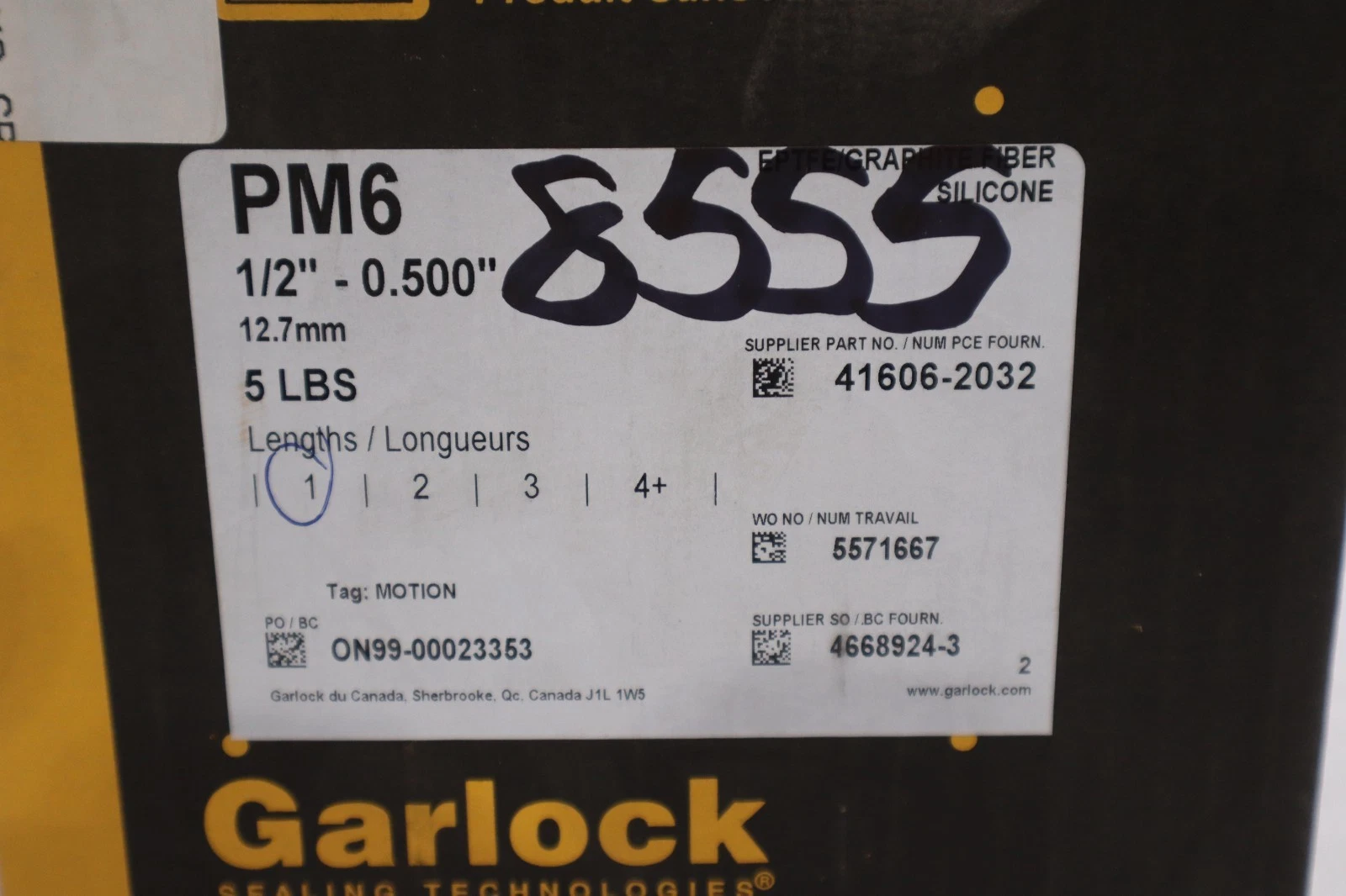 Used GARLOCK 5LB 12.7MM 1/2" 5 LBS CARBON PACKING - NEW IN BOX - STOCK GF853