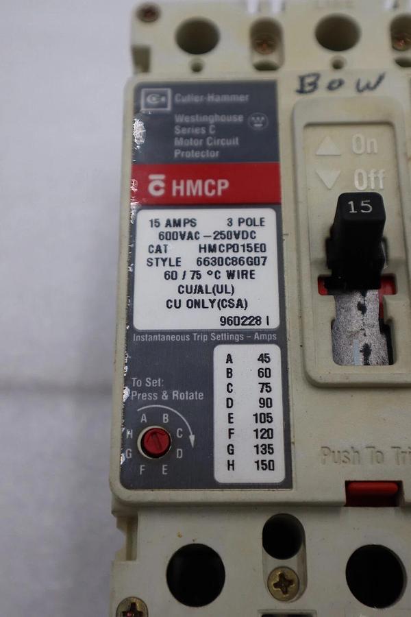 Used HMCP015E0 Cutler Hammer Motor Circuit Protector 15A 3P 600V STOCK 4055-A