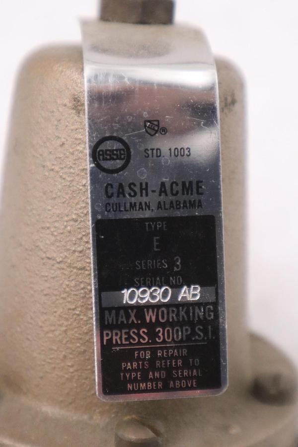 Used CASH ACME 10930-0045 Series 3 Type E 1/2” Set 45 300PSI Max Press Reducing G378A