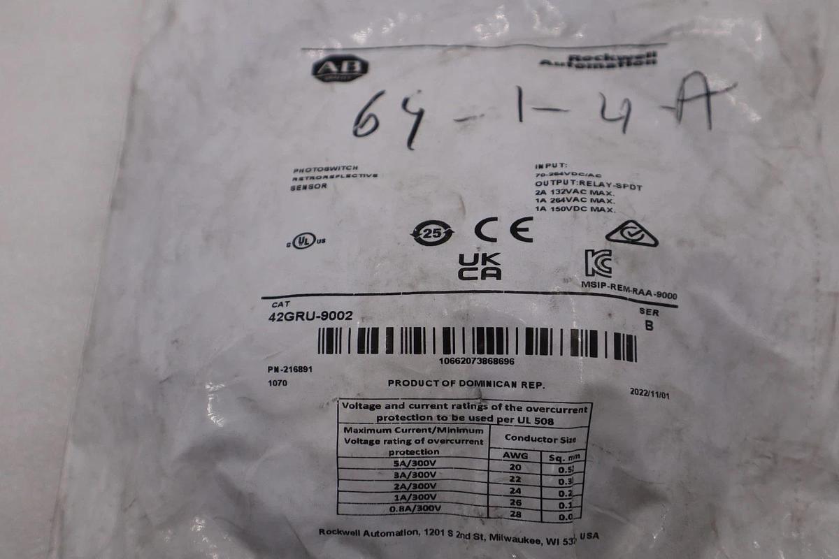 Used ALLEN BRADLEY 42GRU-9002 SER. B 70-264VAC/DC - STOCK 4917CC