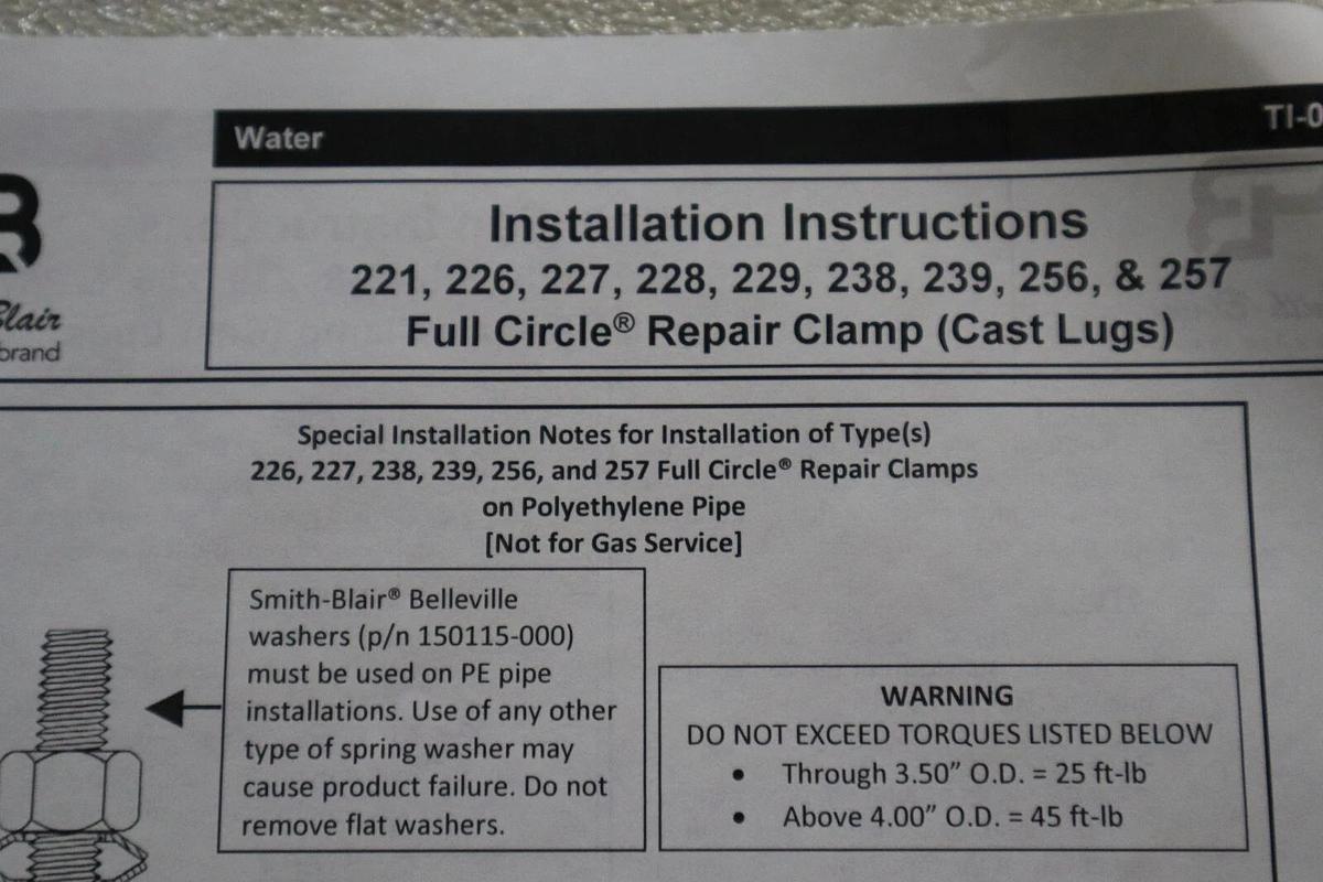 Used SMITH BLAIR 22600132007000 REPAIR CLAMP FULL CIRCLE NITRILE GASKET STOCK #1754