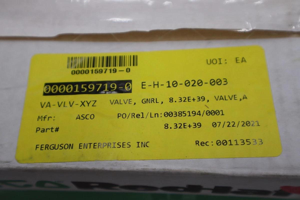 Used NEW ASCO RED-HAT 8316G036 SOLENOID VALVE 1" PIPE 110/120V. COIL STOCK G508