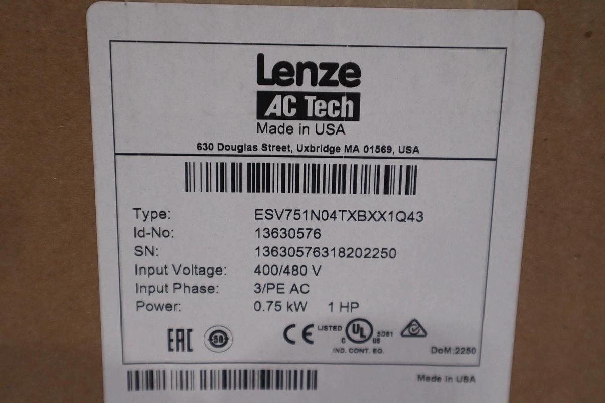 Used LENZE ESV751N04TXB 400/480 V 3/PE AC 1 HP 0.75 KW - NEW IN BOX - STOCK GF211