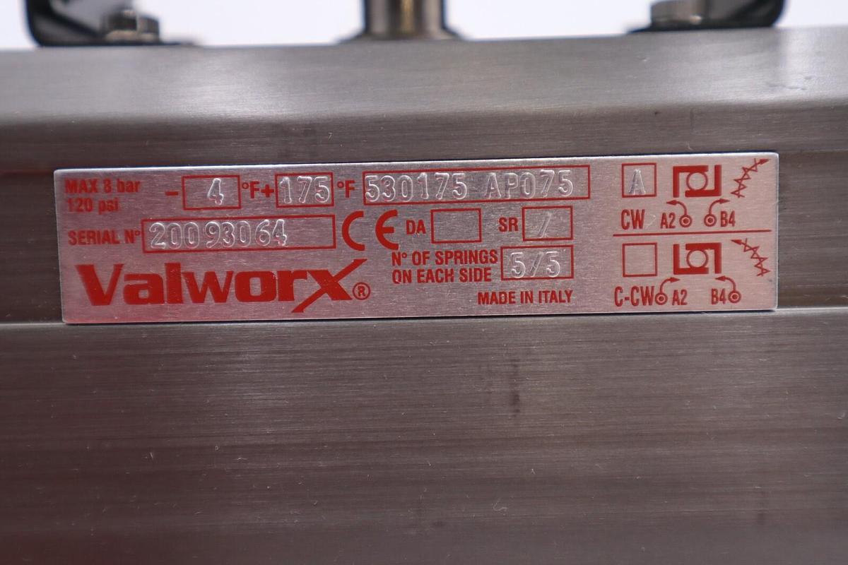 Used VALWORX 530175 AP075 PNEUMATIC ACTUATOR W/ 529102A SOLENOID 529910A VALVE #007-A