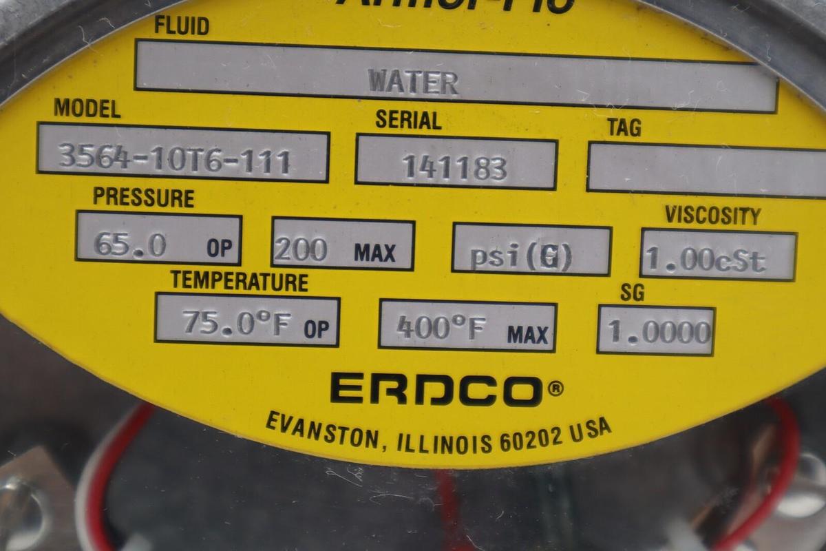 Used Erdco Armor-Flo Model 3464-10T6 Flow Meter Water 200PSIG 0 to 20 GPM x10 #2353