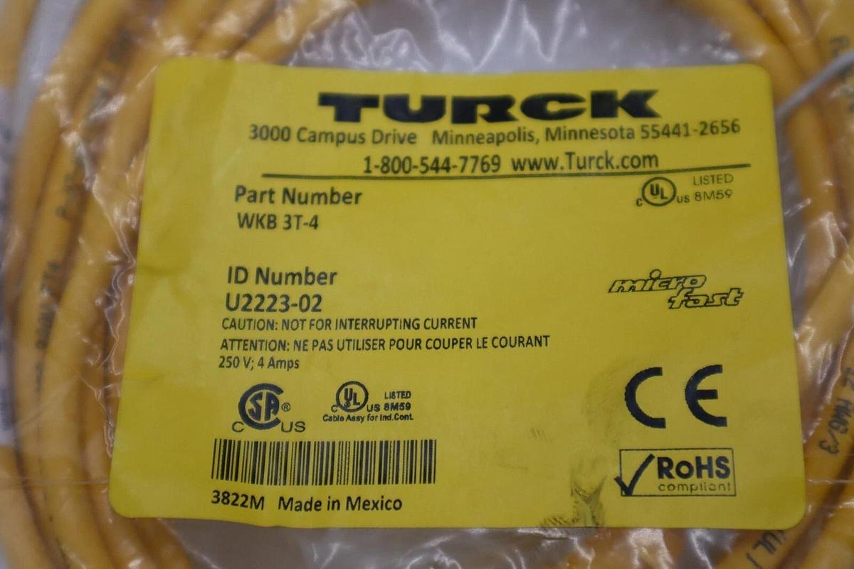 Used LOT OF 2 - NEW TURCK WKB 3T-4-WSB 3T/S90 Connecting Cable Genuine STOCK H1001