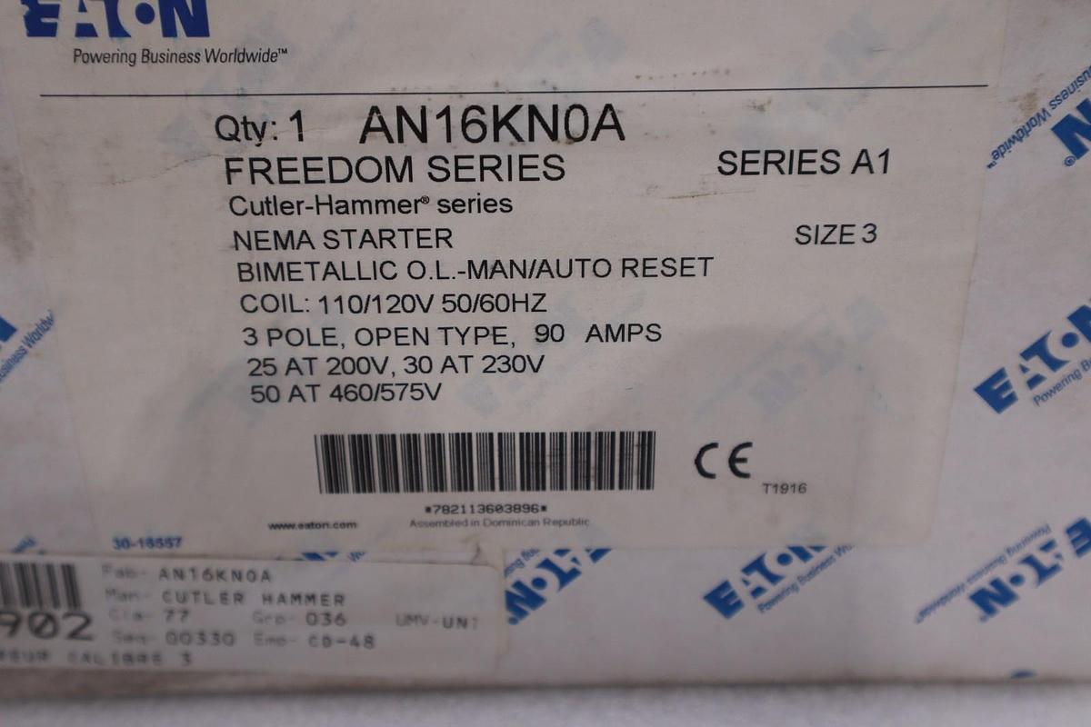 Used NEW OPEN BOX Eaton AN16KNOA Size 3 Starter AN16KN0A STOCK GF814
