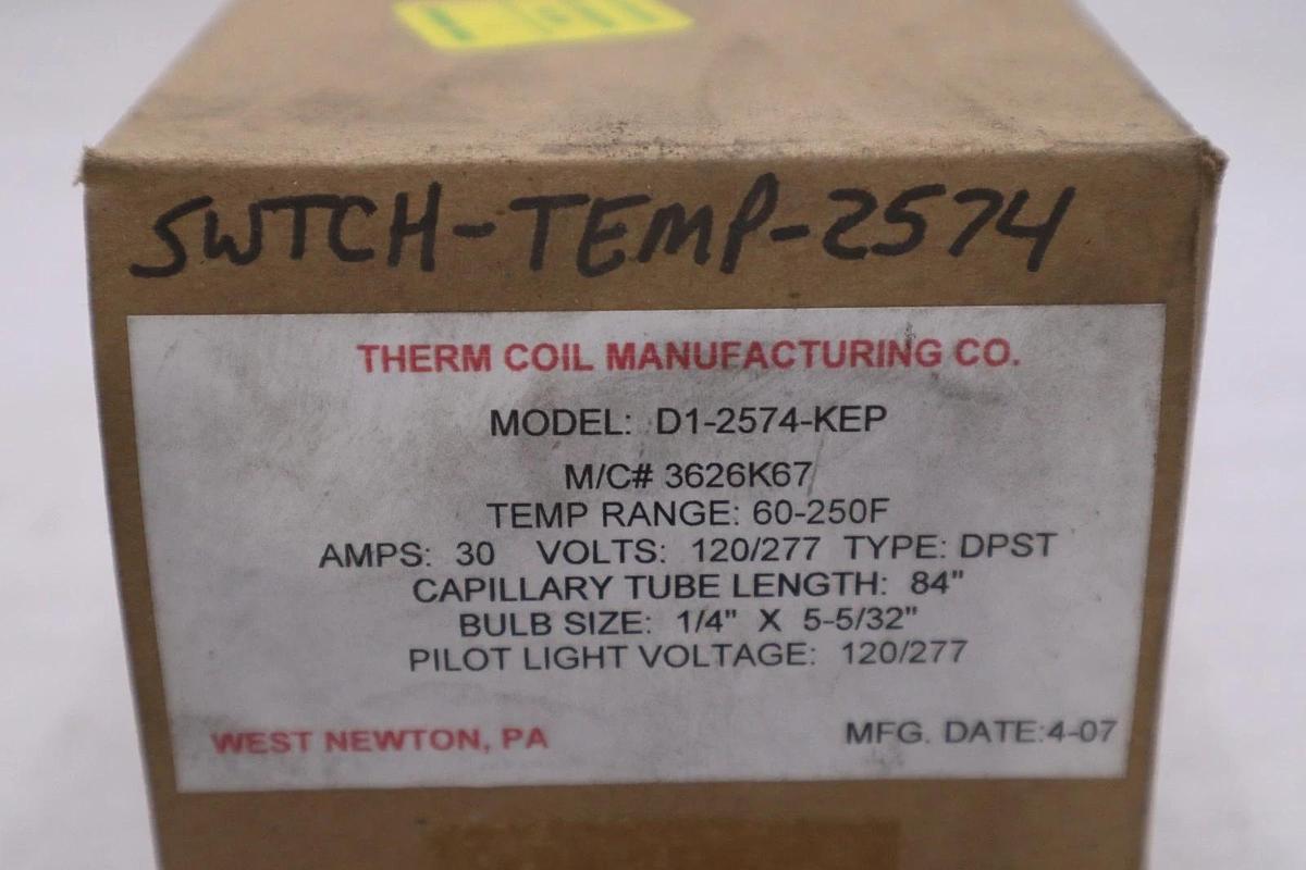 Used THERM COIL THERMOSTAT 60/250 DEGREES F D1-2574-KEP - STOCK GF721