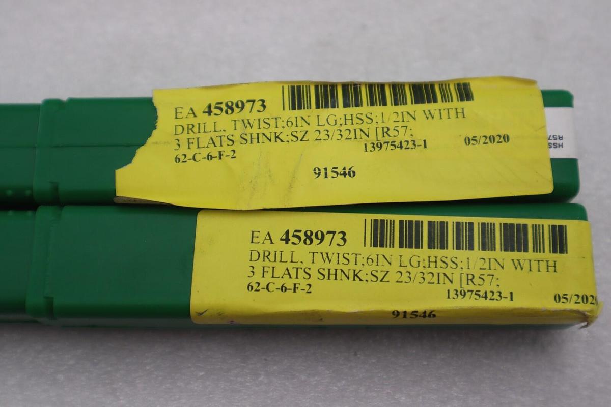 Used EA 458973 Drill Twister Bit Ground 6inch Length 3 Flats #K-2230