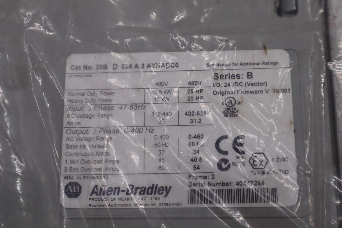 Refurbished REFURB Allen Bradley PowerFlex 700 20BD034A3AYNADC0 MFG 2015 AC Drive STOCK 2448