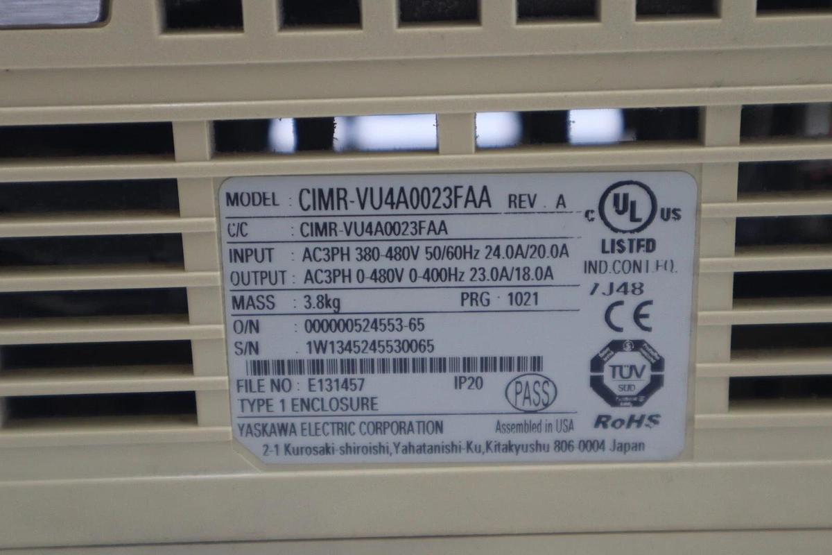 Used Yaskawa CIMR-VU4A0023FAA V1000 AC Drive 23A/18A 380-480VAC 24Amp Rev A #4312