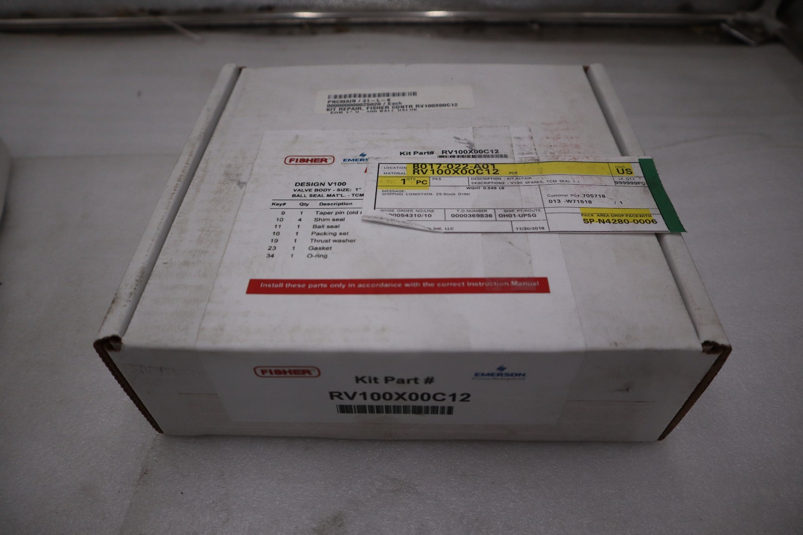 Fisher RV100X00C12 REPAIR KIT, COMP SEAT, 1" V100 - STOCK GF164A
