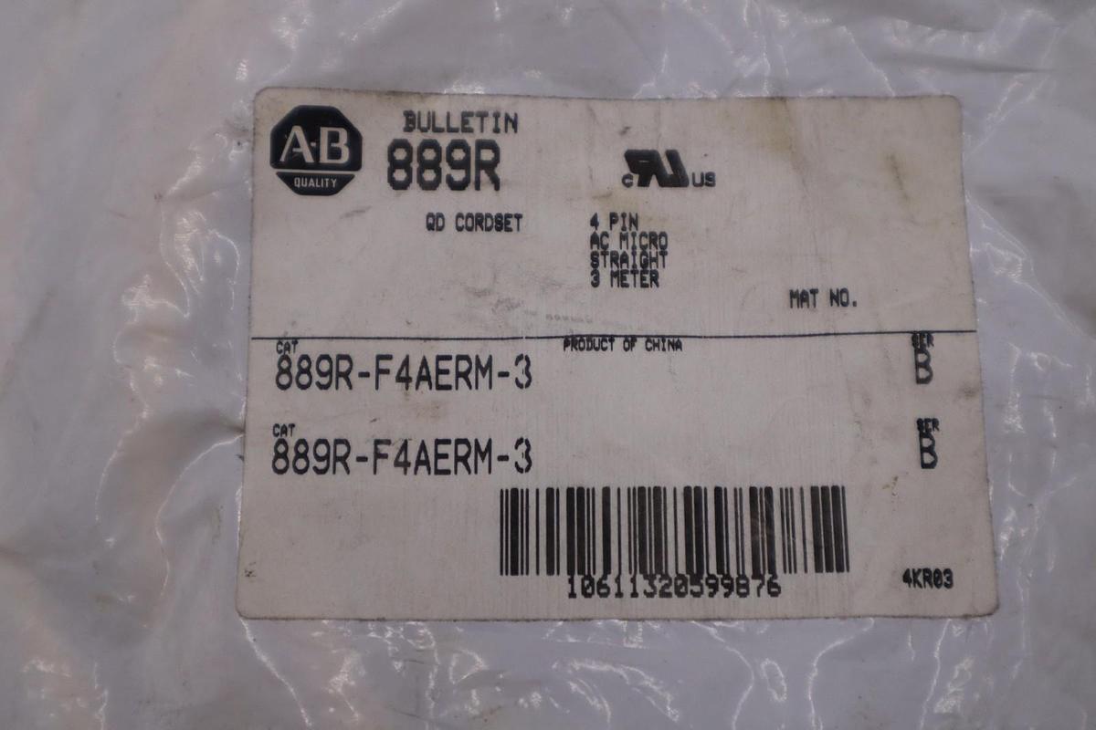 ALLEN BRADLEY 889R-F4AERM-3 PATCHCORD: AC MICRO FEMALE STRAIGHT STOCK H1534