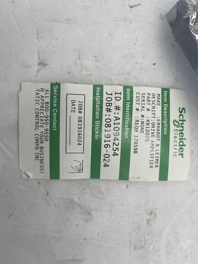 Used ERHARDT & LEIMER KB12070 / KB12070 DRIVE AMPLIFIER PART RECONDITIONED STOCK 1647
