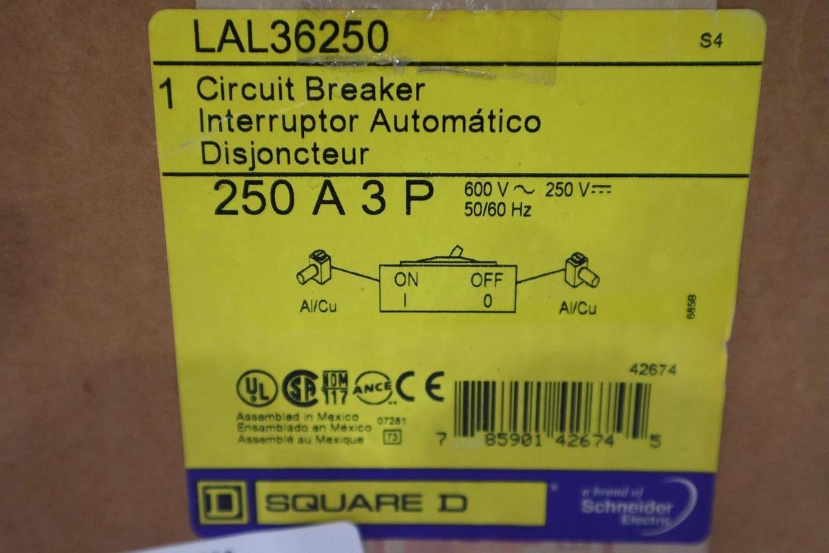 SQUARE D LAL36250 Circuit Breaker,250A,3P,600VAC NEW IN BOX STOCK G353